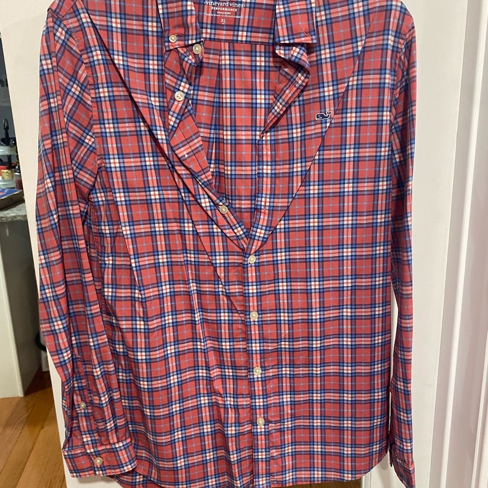Vineyard Vines Men's Blue and pink Plaid Shirt boys xl (14-16)
